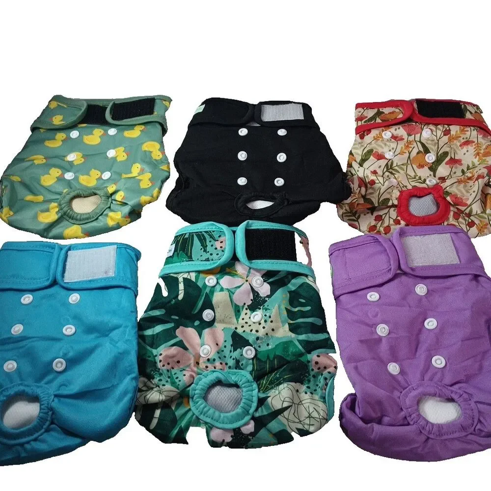 Female Dog Diapers Washable Reusable Lot 6 Adjustable Pet Diaper Wraps